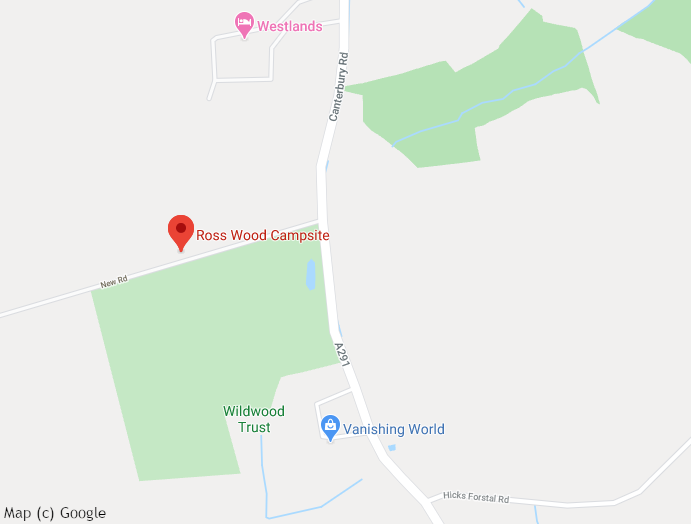 Google map showing the location of Ross Wood Scout Campsite